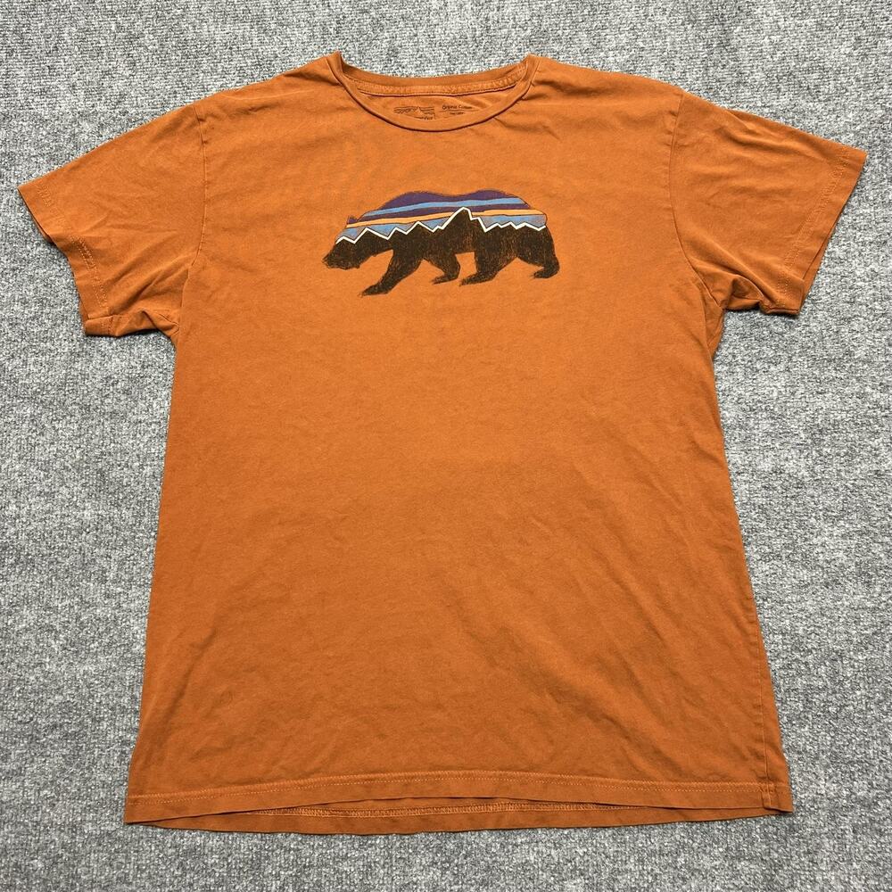 Patagonia Shirt Mens Large Orange Bear Graphic Organic Cotton Slim Fit Tee
